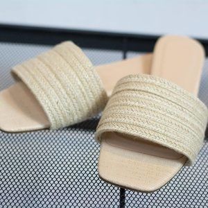 BAMBOO Cream Braided Slide Sandals
